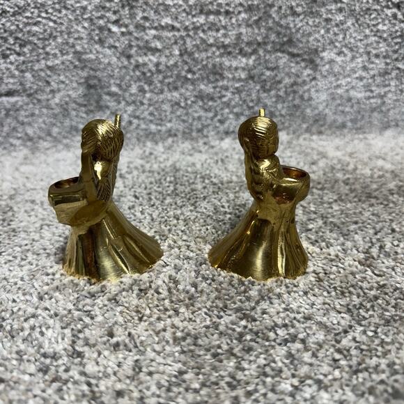 Vintage MCM Set of 2 Brass Angel Candle Holders India Christmas Decoration 3" - Picture 4 of 9